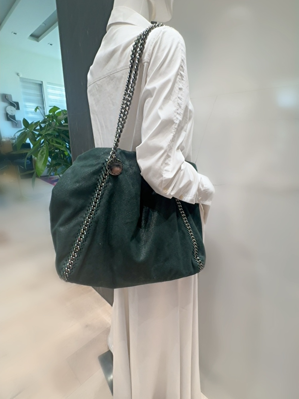 Stella McCartney Bag Green Chain-Detail Shoulder Bag